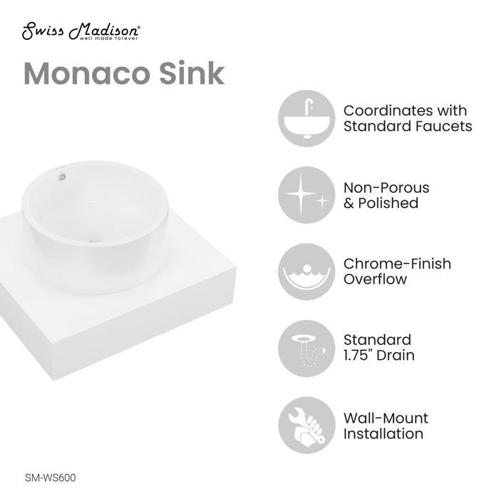 Swiss Madison Monaco 24" Floating Bathroom Shelf with Vessel Sink in Glossy White - SM-WS600