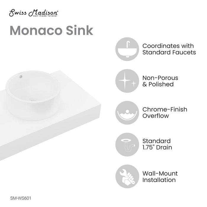 Swiss Madison Monaco 36" Floating Bathroom Shelf with Vessel Sink in Glossy White - SM-WS601