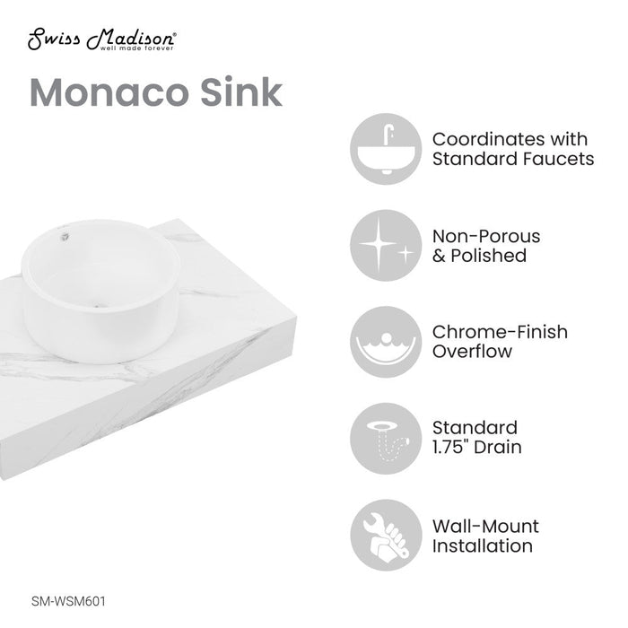 Swiss Madison Monaco 36" Floating Bathroom Shelf with Vessel Sink in White Marble - SM-WSM601