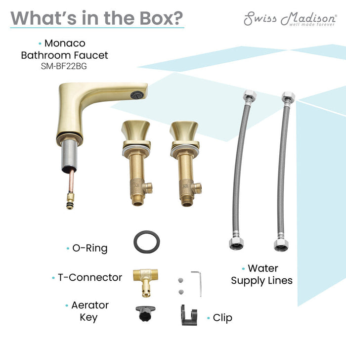 Swiss Madison Monaco 8 in. Widespread, 2-Handle, Bathroom Faucet in Brushed Gold - SM-BF22BG