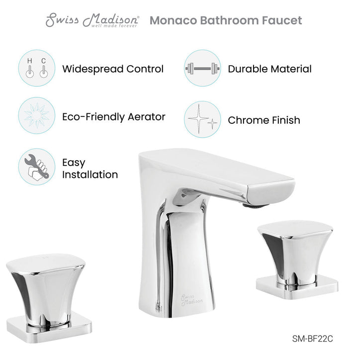 Swiss Madison Monaco 8 in. Widespread, 2-Handle, Bathroom Faucet in Chrome - SM-BF22C