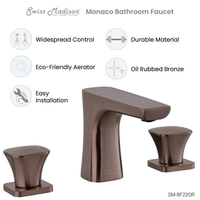 Swiss Madison Monaco 8 in. Widespread, 2-Handle, Bathroom Faucet in Oil Rubbed Bronze - SM-BF22OR