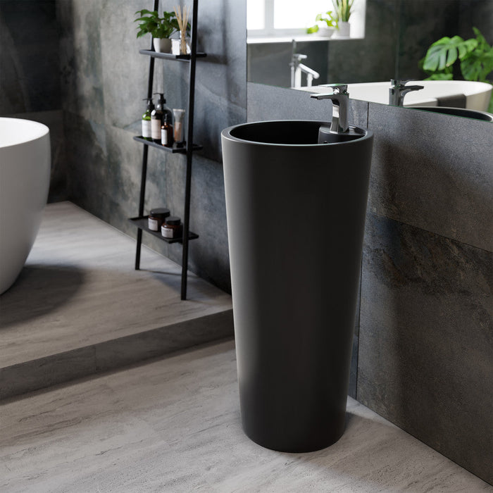 Swiss Madison Monaco Circular Basin Pedestal Sink, Matte Black - SM-PS307MB