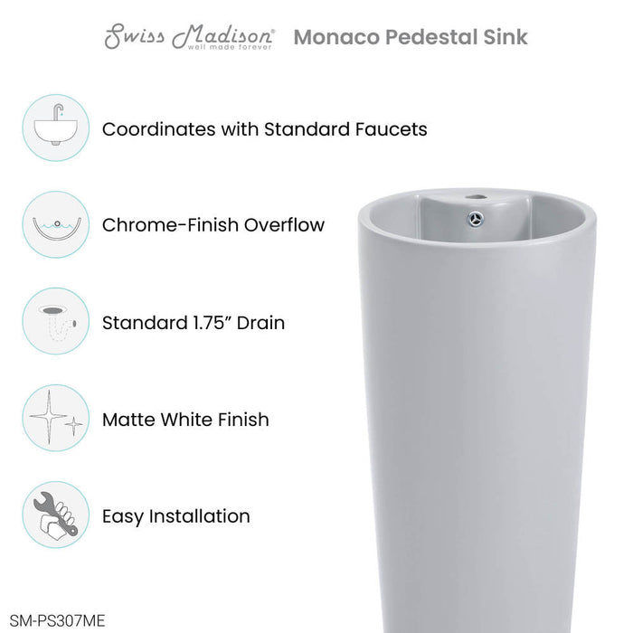 Swiss Madison Monaco Circular Basin Pedestal Sink Matte Grey - SM-PS307ME