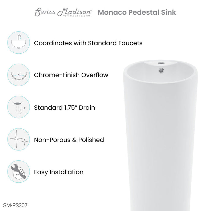 Swiss Madison Monaco Circular Basin Pedestal sink - SM-PS307