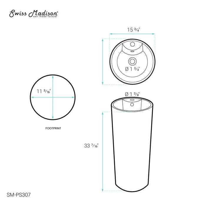 Swiss Madison Monaco Circular Basin Pedestal sink - SM-PS307