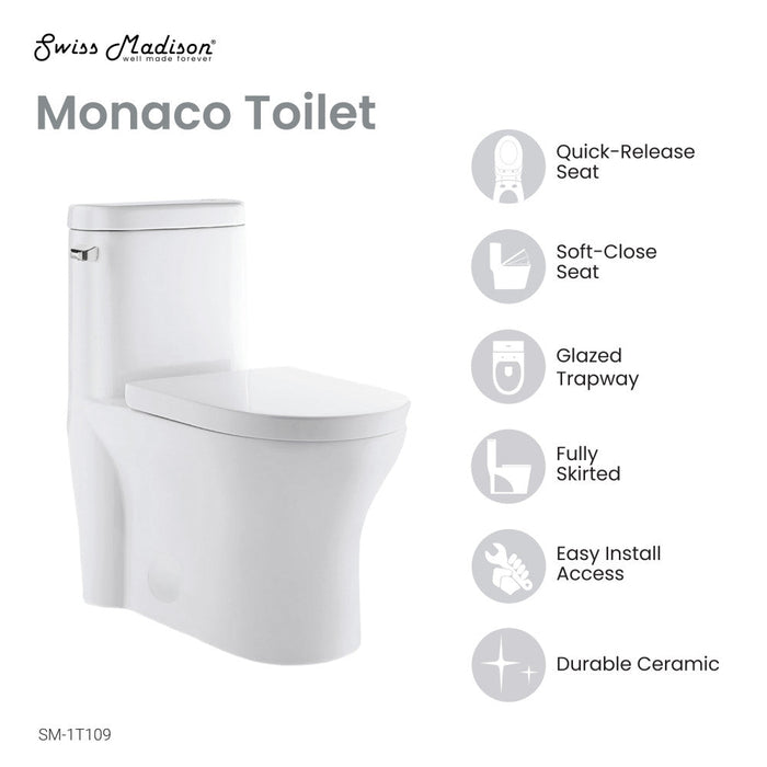 Swiss Madison Monaco One-Piece Elongated Left Side Flush Handle Toilet 1.28 gpf - SM-1T109