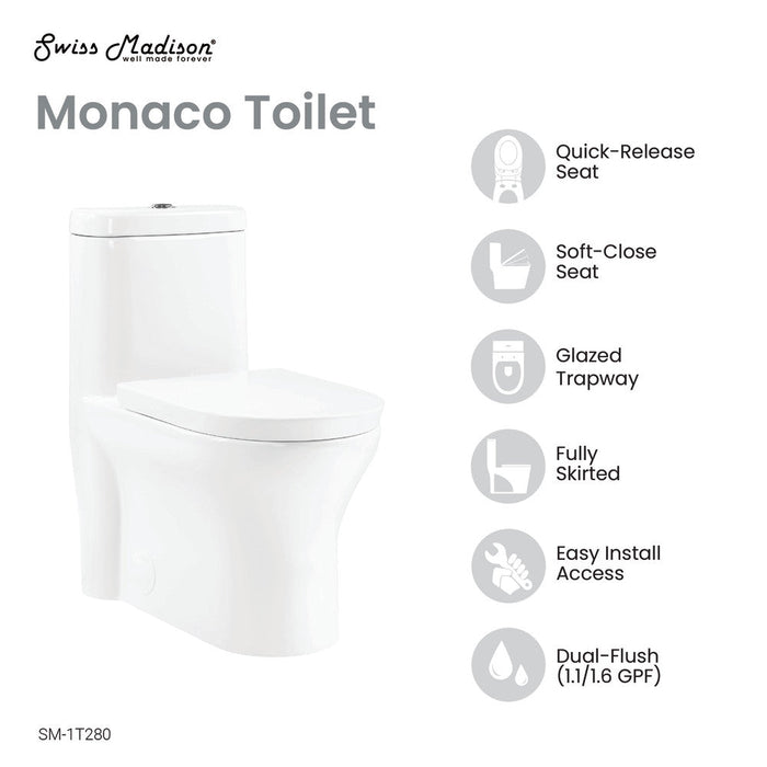 Swiss Madison Monaco One-Piece Elongated Toilet Dual Flush 1.1/1.6 gpf with 10" Rough in - SM-1T280