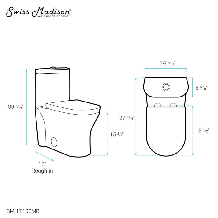 Swiss Madison Monaco One-Piece Elongated Toilet Dual-Flush, Matte Black 1.1/1.6 gpf - SM-1T108MB