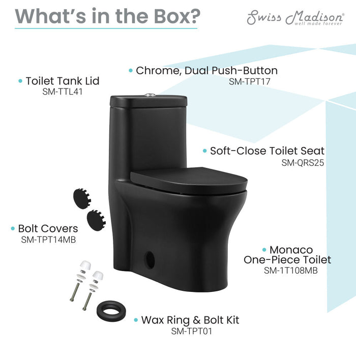 Swiss Madison Monaco One-Piece Elongated Toilet Dual-Flush, Matte Black 1.1/1.6 gpf - SM-1T108MB