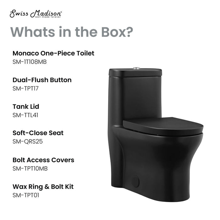 Swiss Madison Monaco One-Piece Elongated Toilet Dual-Flush, Matte Black 1.1/1.6 gpf - SM-1T108MB