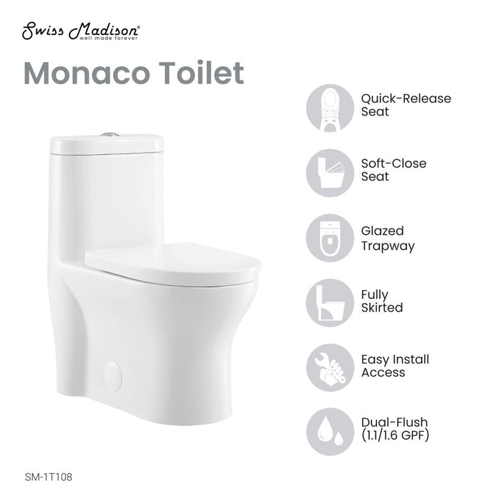 Swiss Madison Monaco One-Piece Elongated Toilet Dual-Flush 1.1/1.6 gpf - SM-1T108