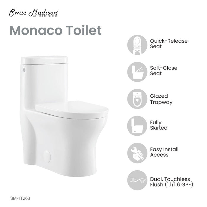 Swiss Madison Monaco One-Piece Elongated Toilet Dual-Flush 1.1/1.6 gpf, Touchless - SM-1T263