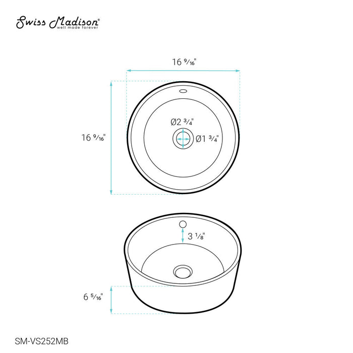 Swiss Madison Monaco 16.5” Round Vessel Sink in Matte Black - SM-VS252MB