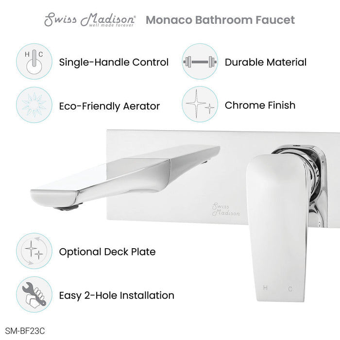 Swiss Madison Monaco Single-Handle, Wall-Mount, Bathroom Faucet in Chrome - SM-BF23C