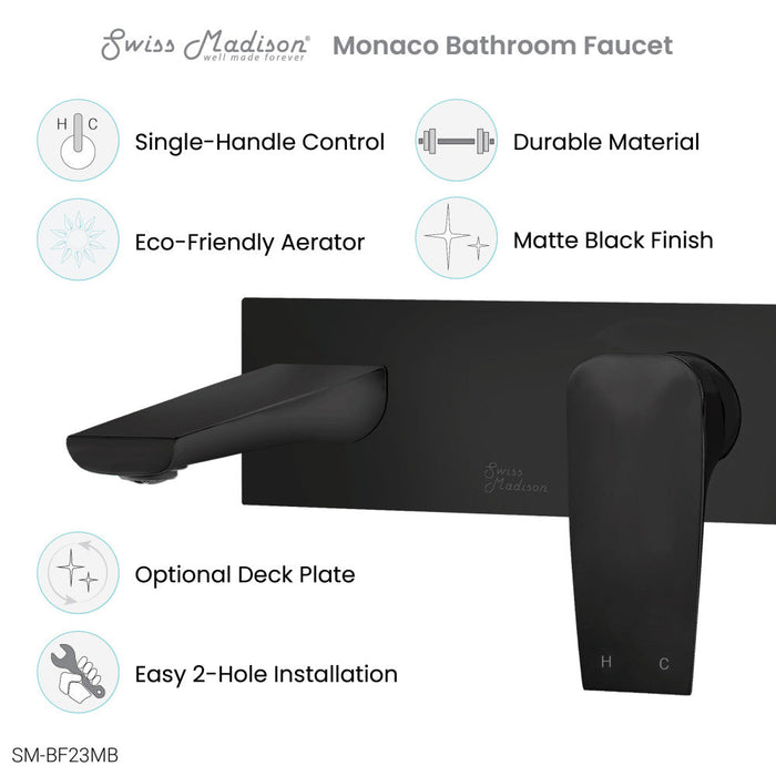 Swiss Madison Monaco Single-Handle, Wall-Mount, Bathroom Faucet in Matte Black - SM-BF23MB