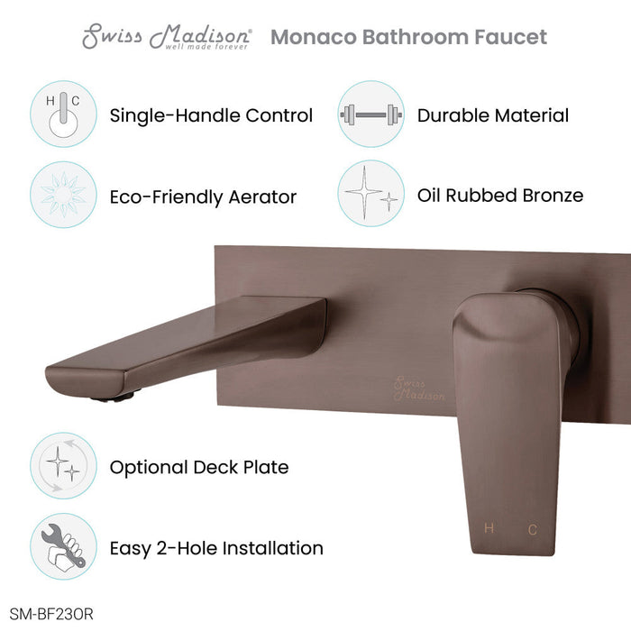 Swiss Madison Monaco Single-Handle, Wall-Mount, Bathroom Faucet in Oil Rubbed Bronze - SM-BF23OR