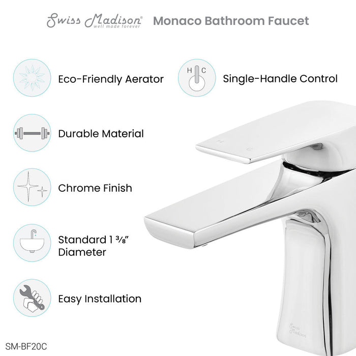 Swiss Madison Monaco Single Hole, Single-Handle, Bathroom Faucet in Chrome - SM-BF20C