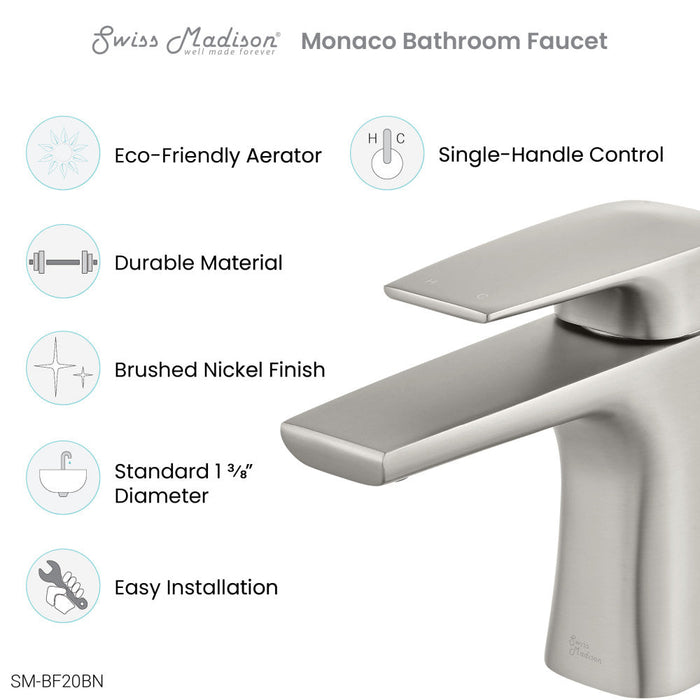 Swiss Madison Monaco Single Hole, Single-Handle, Bathroom Faucet in Brushed Nickel - SM-BF20BN