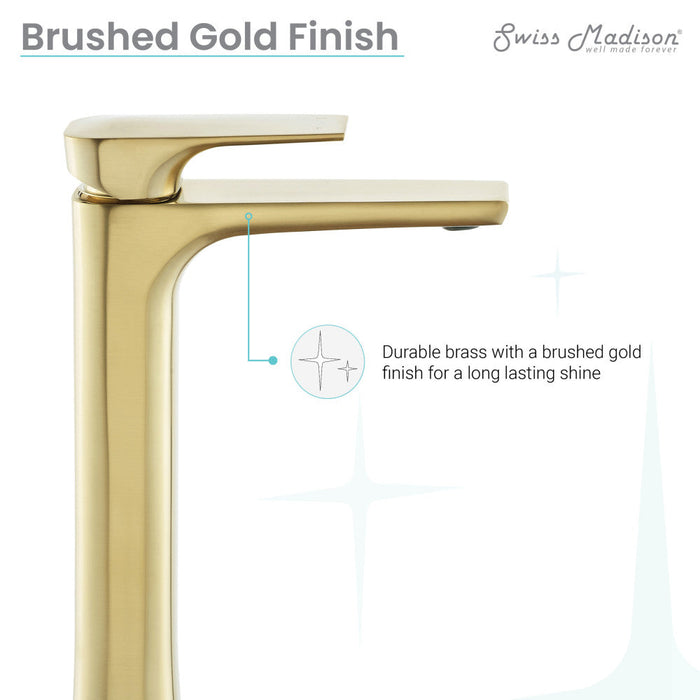 Swiss Madison Monaco Single Hole, Single-Handle, High Arc Bathroom Faucet in Brushed Gold - SM-BF21BG