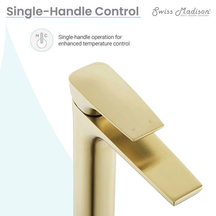 Swiss Madison Monaco Single Hole, Single-Handle, High Arc Bathroom Faucet in Brushed Gold - SM-BF21BG