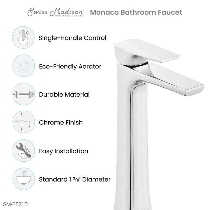 Swiss Madison Monaco Single Hole, Single-Handle, High Arc Bathroom Faucet in Chrome - SM-BF21C