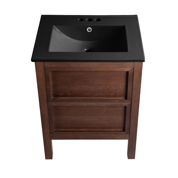 Swiss Madison Nadar 24 in. Brown Walnut Bathroom Vanity With Black, 3-Hole Ceramic Sink Top - SM-BV371WN-3MB