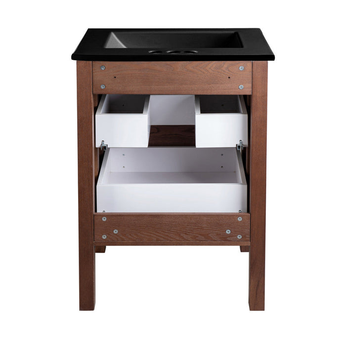 Swiss Madison Nadar 24 in. Brown Walnut Bathroom Vanity With Black, 3-Hole Ceramic Sink Top - SM-BV371WN-3MB