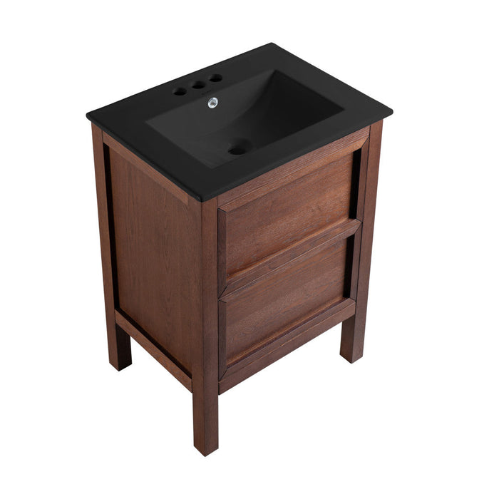 Swiss Madison Nadar 24 in. Brown Walnut Bathroom Vanity With Black, 3-Hole Ceramic Sink Top - SM-BV371WN-3MB