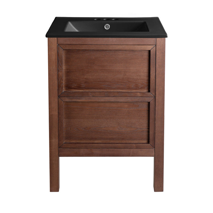 Swiss Madison Nadar 24 in. Brown Walnut Bathroom Vanity With Black, 3-Hole Ceramic Sink Top - SM-BV371WN-3MB