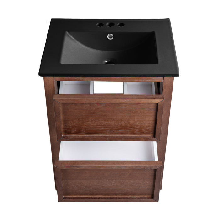 Swiss Madison Nadar 24 in. Brown Walnut Bathroom Vanity With Black, 3-Hole Ceramic Sink Top - SM-BV371WN-3MB