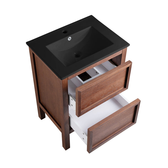 Swiss Madison Nadar 24 in. Brown Walnut Bathroom Vanity With Black Ceramic Sink Top - SM-BV371WNMB