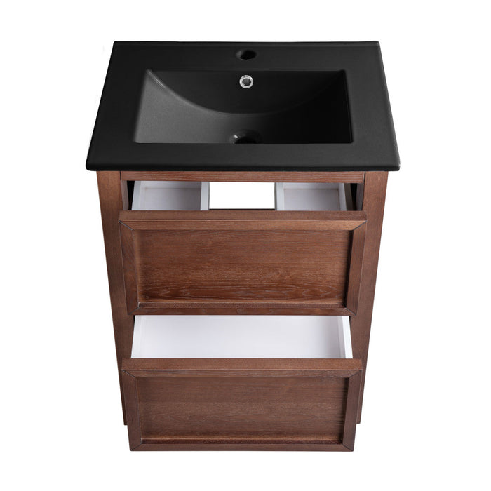 Swiss Madison Nadar 24 in. Brown Walnut Bathroom Vanity With Black Ceramic Sink Top - SM-BV371WNMB