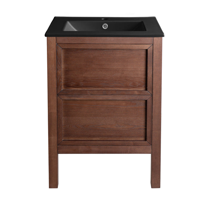 Swiss Madison Nadar 24 in. Brown Walnut Bathroom Vanity With Black Ceramic Sink Top - SM-BV371WNMB