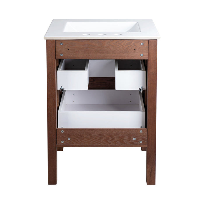 Swiss Madison Nadar 24 in. Brown Walnut Bathroom Vanity With White, 3-Hole Ceramic Sink Top - SM-BV371WN-3