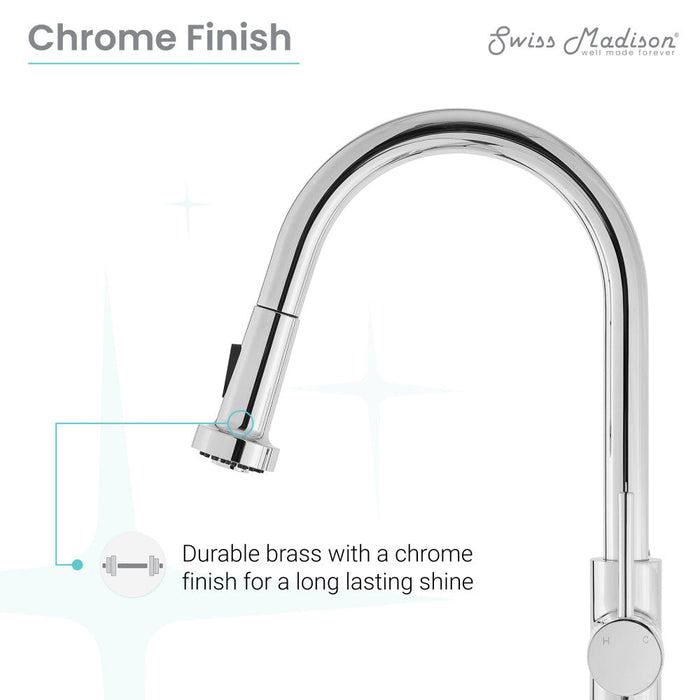 Swiss Madison Nouvet Single Handle, Pull-Down Kitchen Faucet in Chrome - SM-KF71C