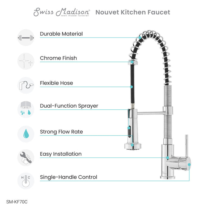 Swiss Madison Nouvet Single Handle, Pull-Down Kitchen Faucet in Chrome - SM-KF70C