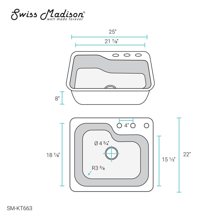 Swiss Madison Ouvert 25 x 22 Stainless Steel Single Basin Top-Mount Kitchen Sink - SM-KT663