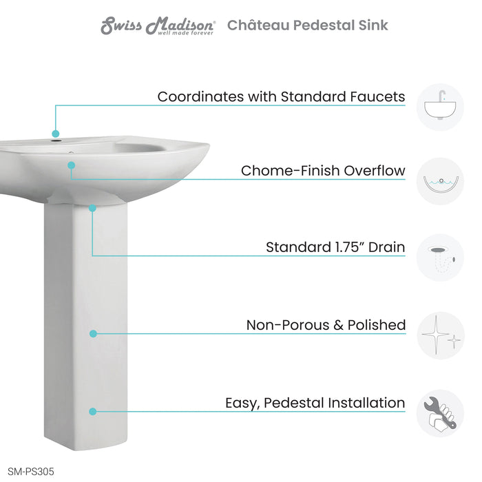 Swiss Madison Chateau Pedestal Bathroom Sink Round Single Faucet Hole - SM-PS305