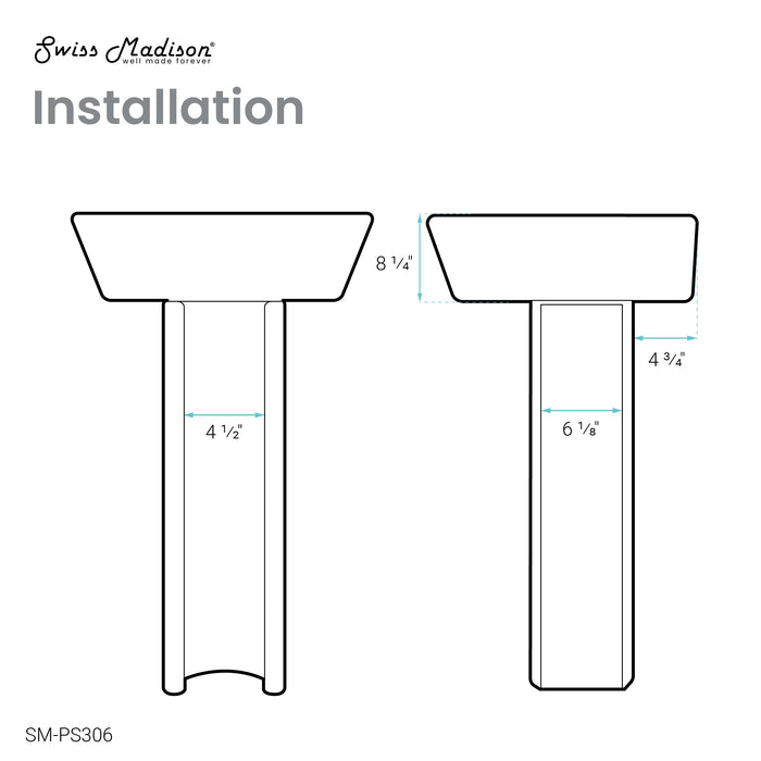 Swiss Madison Sublime Two-Piece Glossy White Ceramic Rectangular Pedestal Sink - SM-PS306