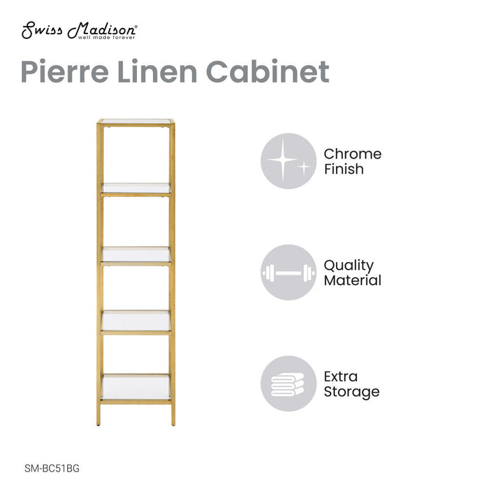 Swiss Madison Pierre 16"x65"x14" Freestanding Linen Cabinet in Brushed Gold - SM-BC51BG