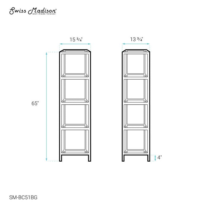 Swiss Madison Pierre 16"x65"x14" Freestanding Linen Cabinet in Brushed Gold - SM-BC51BG