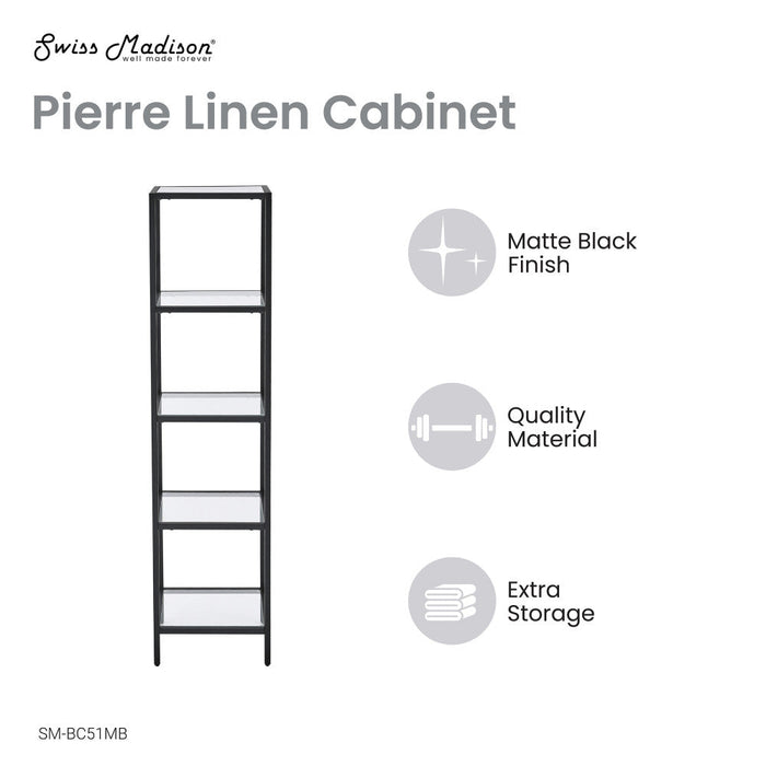 Swiss Madison Pierre 16"x65"x14" Freestanding Linen Cabinet in Matte Black - SM-BC51MB