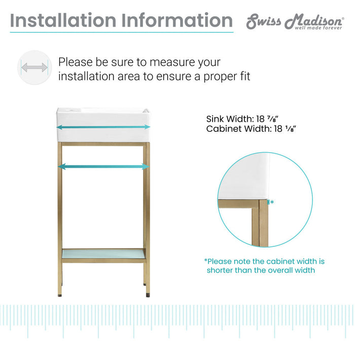Swiss Madison Pierre 19.5 Single, Freestanding, Open Shelf, Gold Metal Frame Bathroom Vanity - SM-BV70G