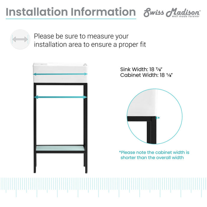 Swiss Madison Pierre 19.5 Single, Freestanding, Open Shelf, Matte Black Frame Bathroom Vanity - SM-BV70MB