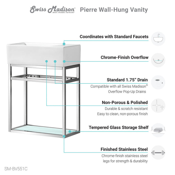 Swiss Madison Pierre 19.5 Single, Open Shelf, Chrome Metal Frame Bathroom Vanity - SM-BV551C