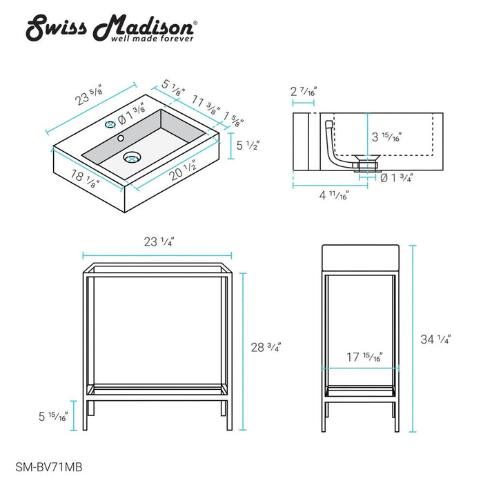 Swiss Madison Pierre 24 Single, Freestanding, Matte Black Metal Frame Bathroom Vanity - SM-BV71MB