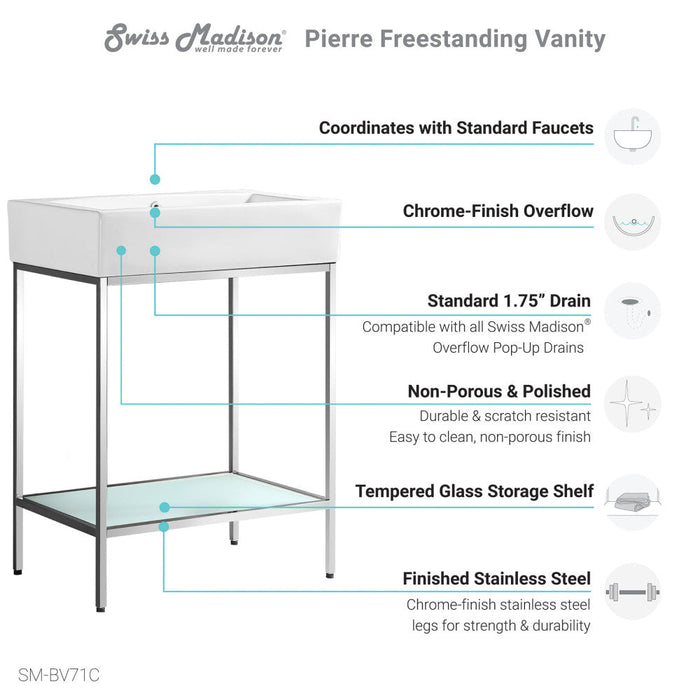 Swiss Madison Pierre 24 Single, Freestanding, Open Shelf, Chrome Metal Frame Bathroom Vanity - SM-BV71C