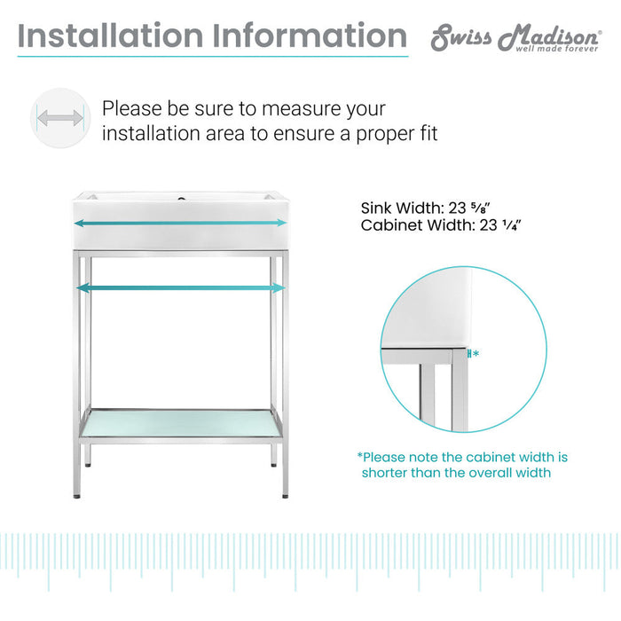 Swiss Madison Pierre 24 Single, Freestanding, Open Shelf, Chrome Metal Frame Bathroom Vanity - SM-BV71C