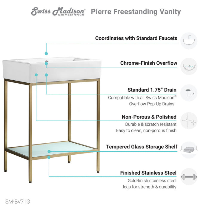 Swiss Madison Pierre 24 Single, Freestanding, Open Shelf, Gold Metal Frame Bathroom Vanity - SM-BV71G